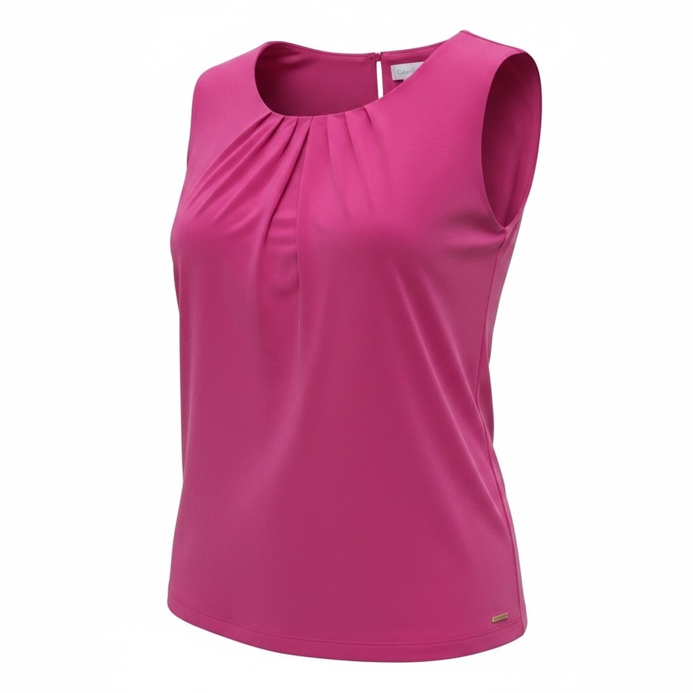 Calvin Klein Womens Hot Pink Pleated Neck Sleeveless Shell Blouse Top 1X